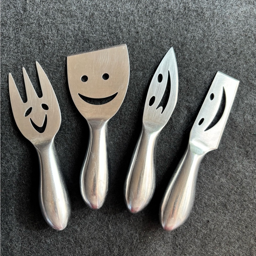 Smiley Face Stainless Steel Utensil Set for Cheese Cold Cuts, Antipasto preowned